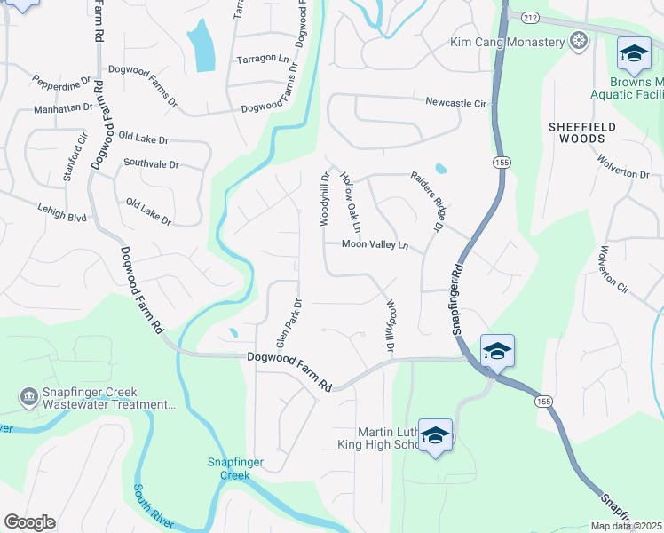 map of restaurants, bars, coffee shops, grocery stores, and more near 3788 Woodyhill Drive in Stonecrest