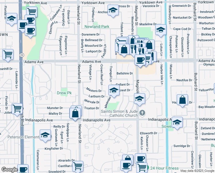 map of restaurants, bars, coffee shops, grocery stores, and more near 8772 Gallant Drive in Huntington Beach