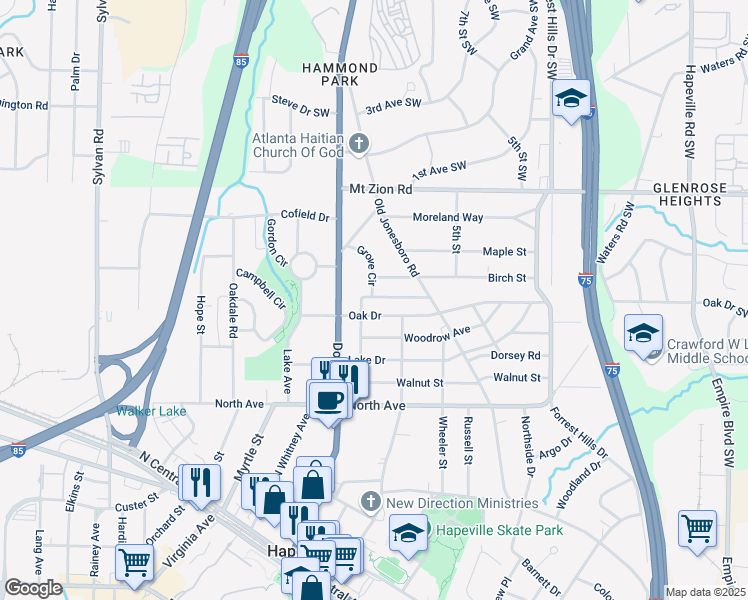 map of restaurants, bars, coffee shops, grocery stores, and more near 3116 Jackson Street in Atlanta
