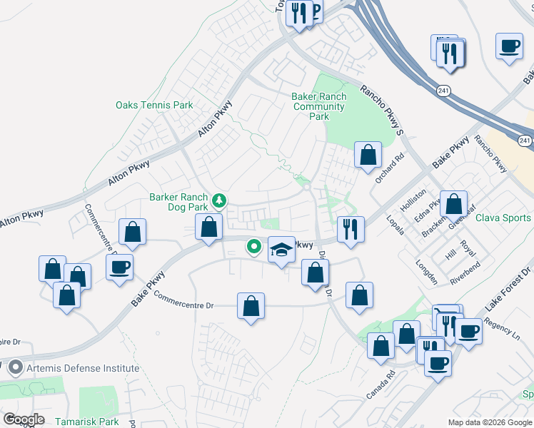 map of restaurants, bars, coffee shops, grocery stores, and more near 13 Clover in Lake Forest