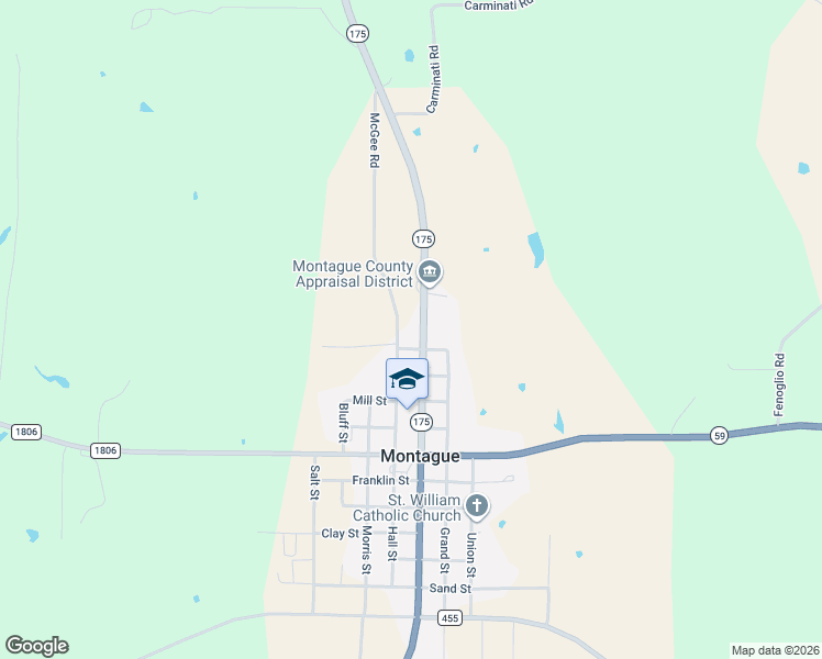 map of restaurants, bars, coffee shops, grocery stores, and more near 7642 Texas 175 in Montague