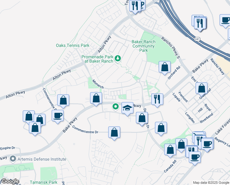 map of restaurants, bars, coffee shops, grocery stores, and more near 51 Clover in Lake Forest
