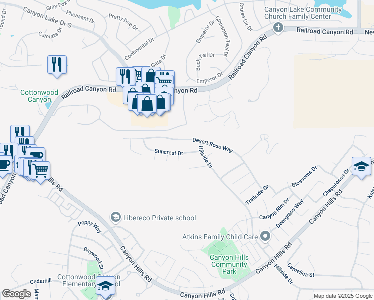 map of restaurants, bars, coffee shops, grocery stores, and more near 35480 Suncrest Drive in Lake Elsinore
