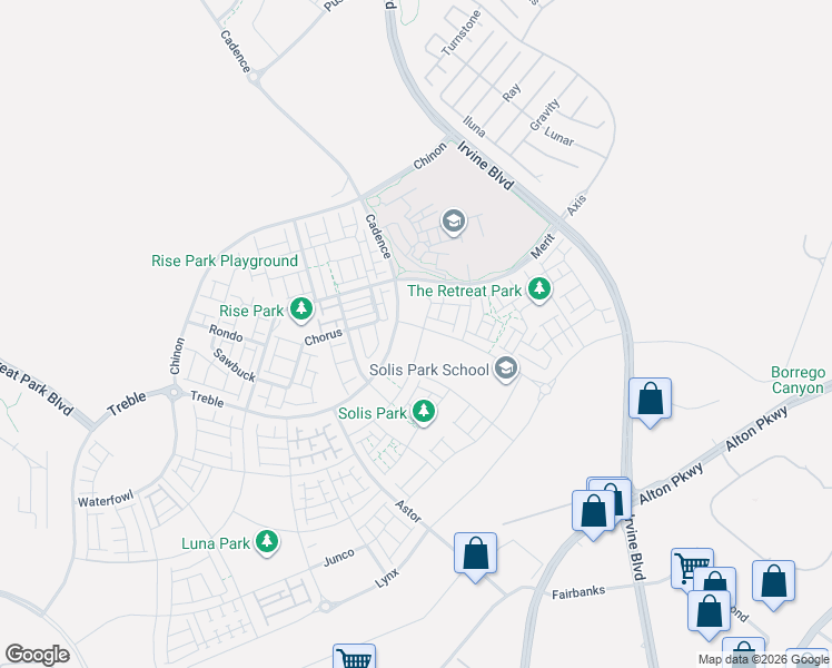 map of restaurants, bars, coffee shops, grocery stores, and more near Marine Way in Irvine