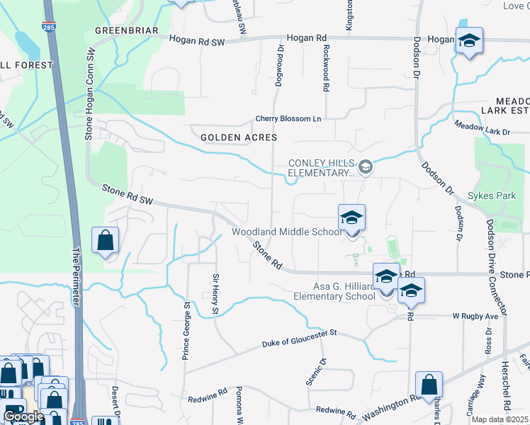 map of restaurants, bars, coffee shops, grocery stores, and more near 3189 Dogwood Drive in Hapeville