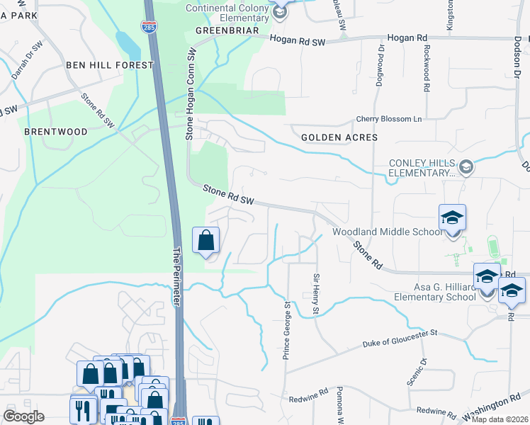 map of restaurants, bars, coffee shops, grocery stores, and more near 2808 Ridgeview Drive in Atlanta