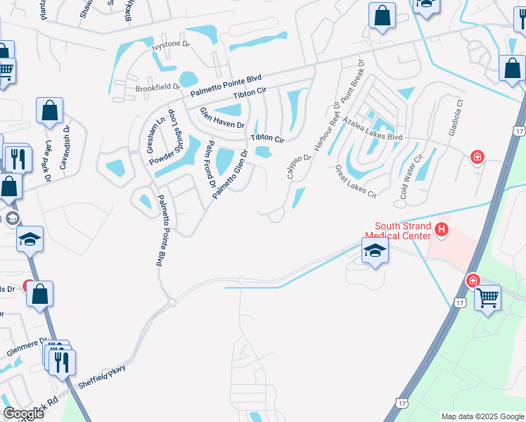 map of restaurants, bars, coffee shops, grocery stores, and more near 594 Calypso Drive in Myrtle Beach