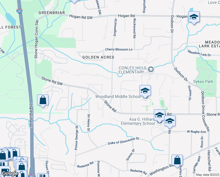 map of restaurants, bars, coffee shops, grocery stores, and more near 3189 Dogwood Drive in East Point