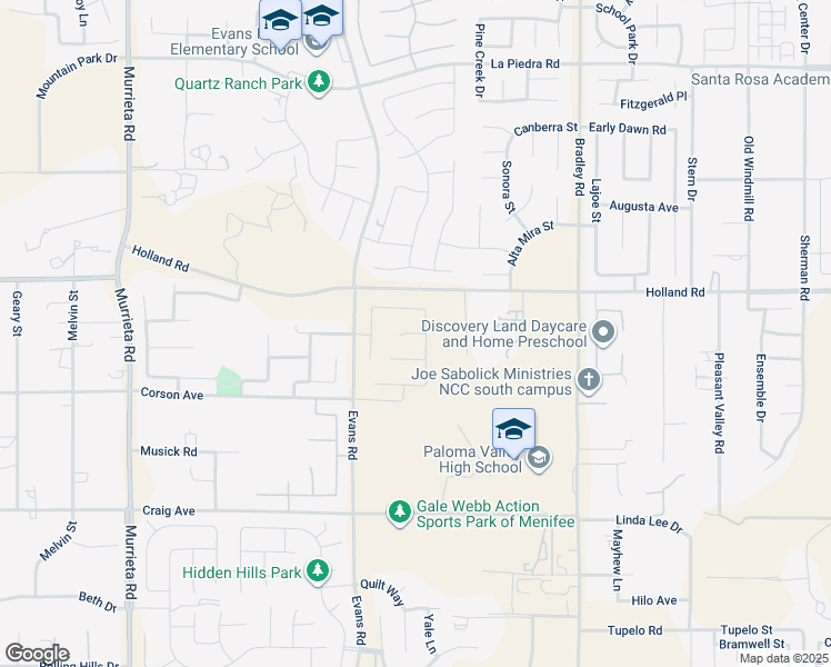 map of restaurants, bars, coffee shops, grocery stores, and more near Nebula Court in Menifee
