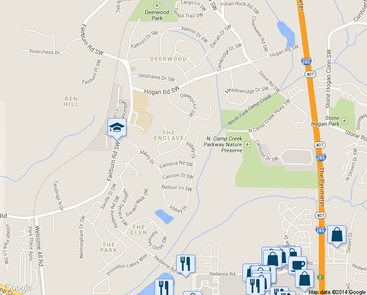 map of restaurants, bars, coffee shops, grocery stores, and more near 3094 Dawson Ln SW in Atlanta