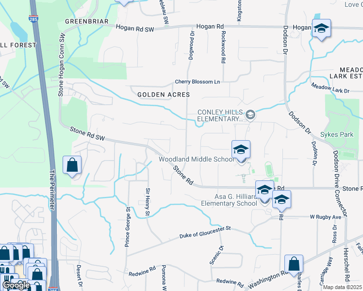 map of restaurants, bars, coffee shops, grocery stores, and more near 3189 Dogwood Drive in East Point