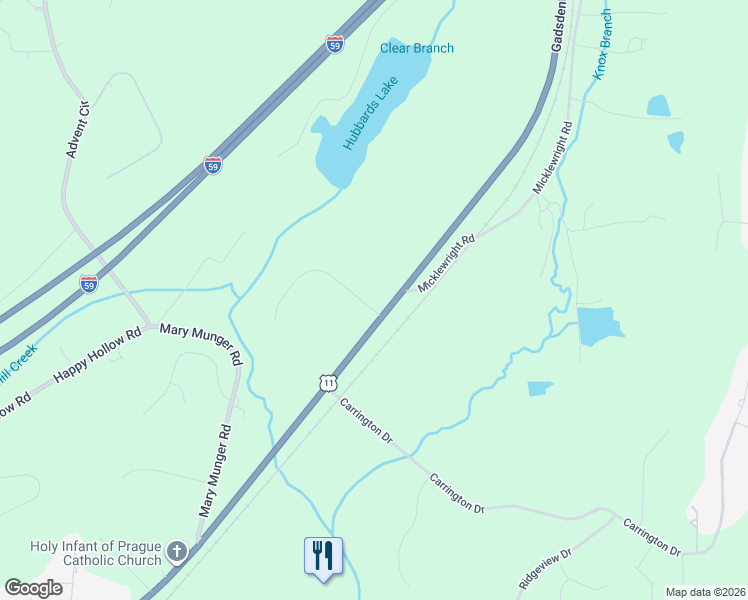 map of restaurants, bars, coffee shops, grocery stores, and more near 5689 Meadowview Drive in Trussville