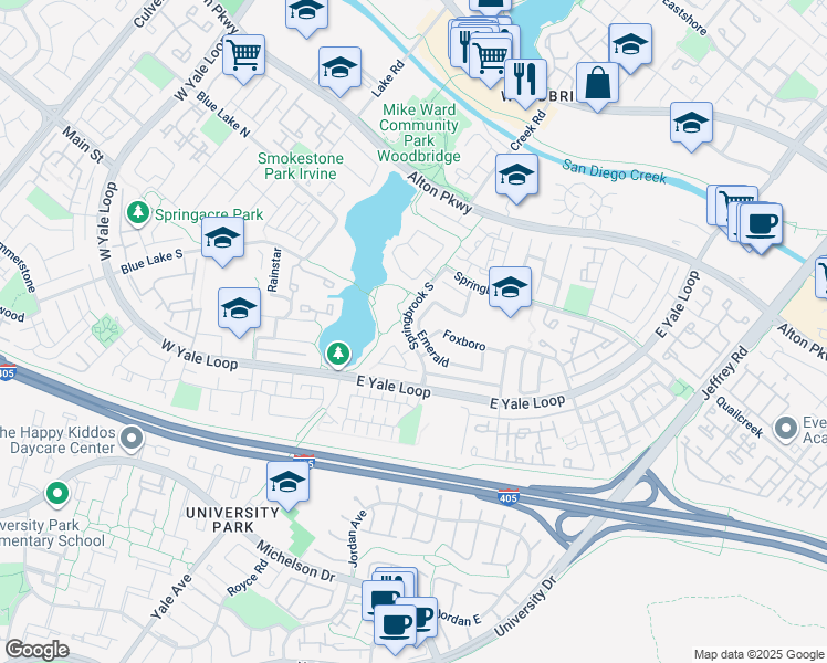 map of restaurants, bars, coffee shops, grocery stores, and more near 35 Emerald in Irvine