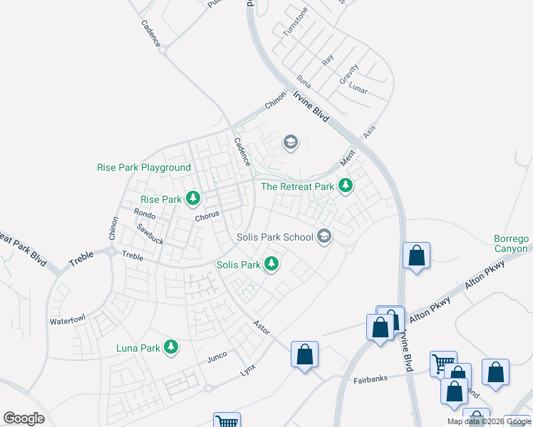 map of restaurants, bars, coffee shops, grocery stores, and more near Marine Way in Irvine