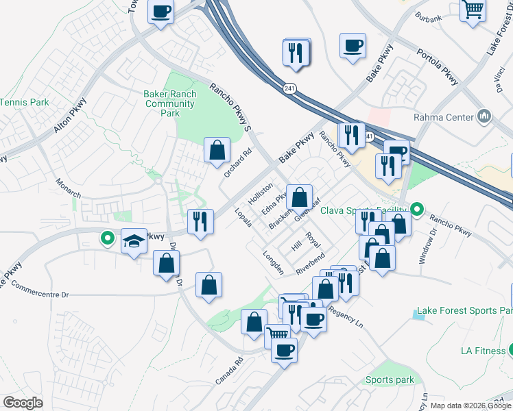 map of restaurants, bars, coffee shops, grocery stores, and more near 120 Holliston in Lake Forest