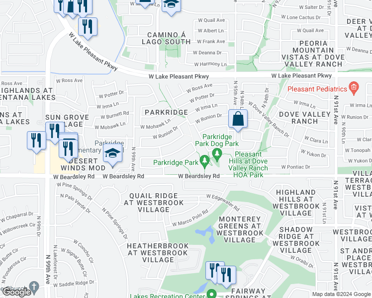 map of restaurants, bars, coffee shops, grocery stores, and more near 9729 West Yukon Drive in Peoria