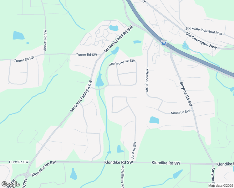 map of restaurants, bars, coffee shops, grocery stores, and more near 2305 April Drive Southwest in Conyers