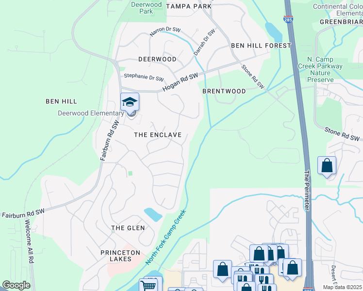 map of restaurants, bars, coffee shops, grocery stores, and more near 3200 Camden Court in Atlanta