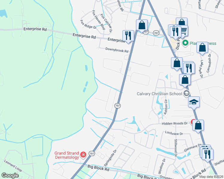 map of restaurants, bars, coffee shops, grocery stores, and more near 6812 South Carolina 707 in Myrtle Beach