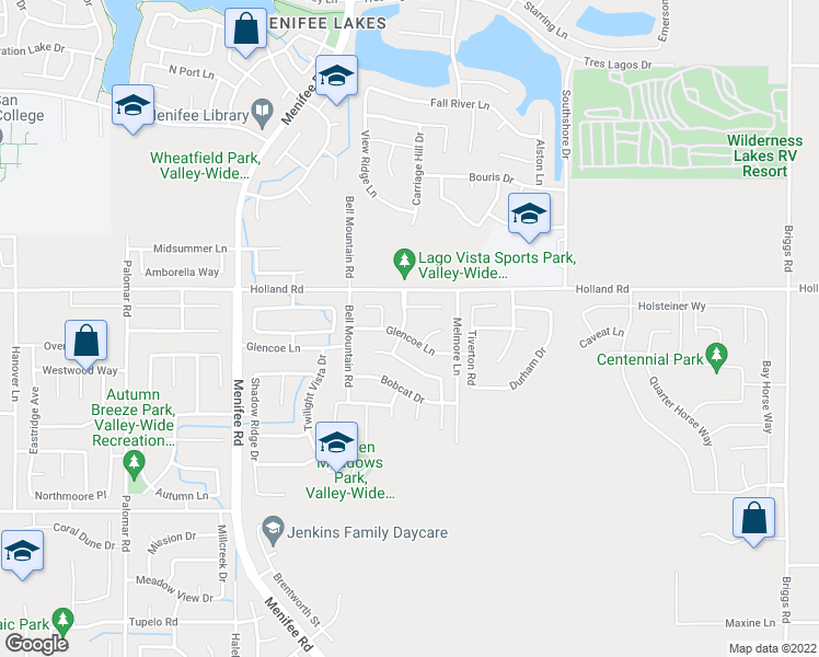 map of restaurants, bars, coffee shops, grocery stores, and more near 29112 Glencoe Lane in Menifee