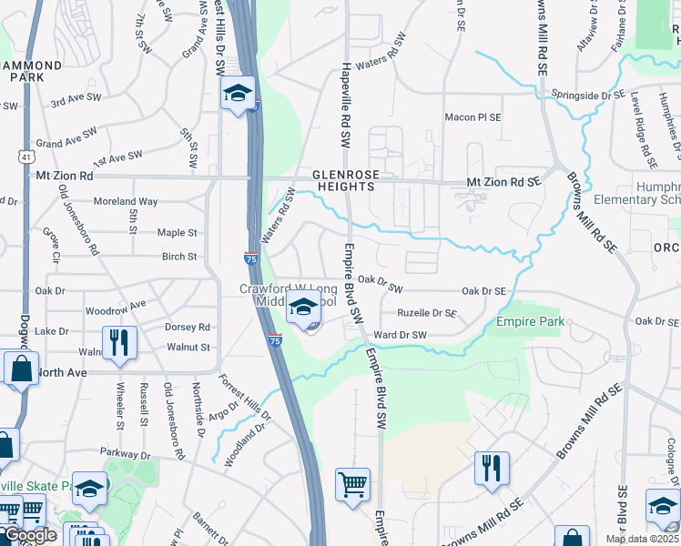 map of restaurants, bars, coffee shops, grocery stores, and more near in Atlanta