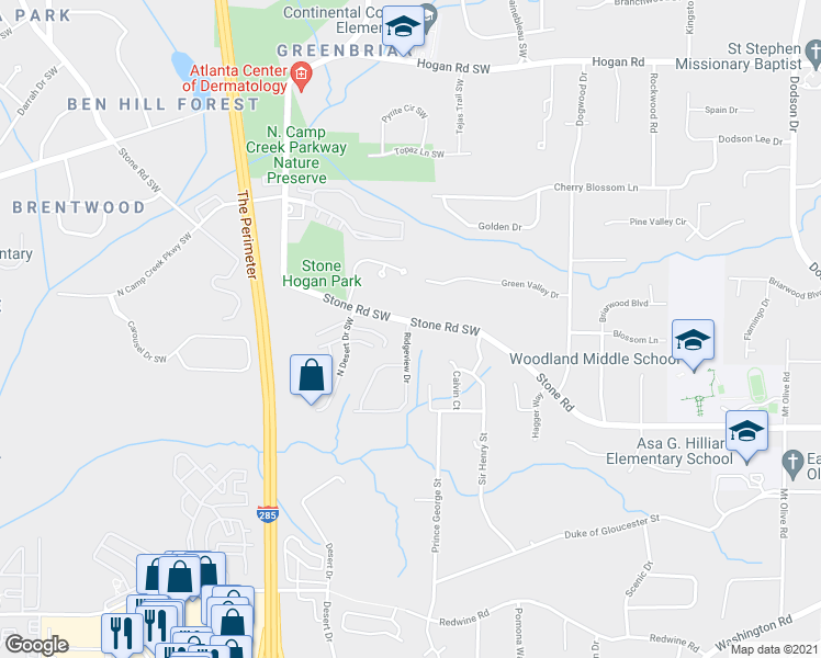 map of restaurants, bars, coffee shops, grocery stores, and more near 2808 Ridgeview Drive in Atlanta