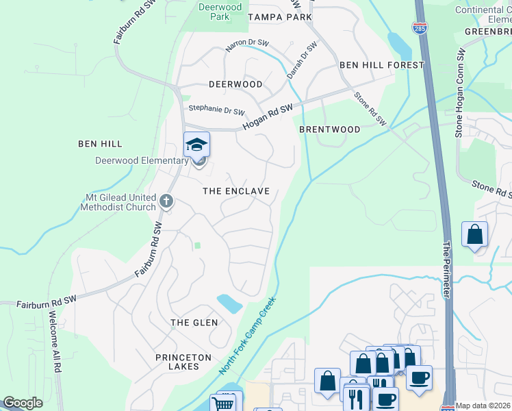 map of restaurants, bars, coffee shops, grocery stores, and more near 3094 Dawson Lane Southwest in Atlanta