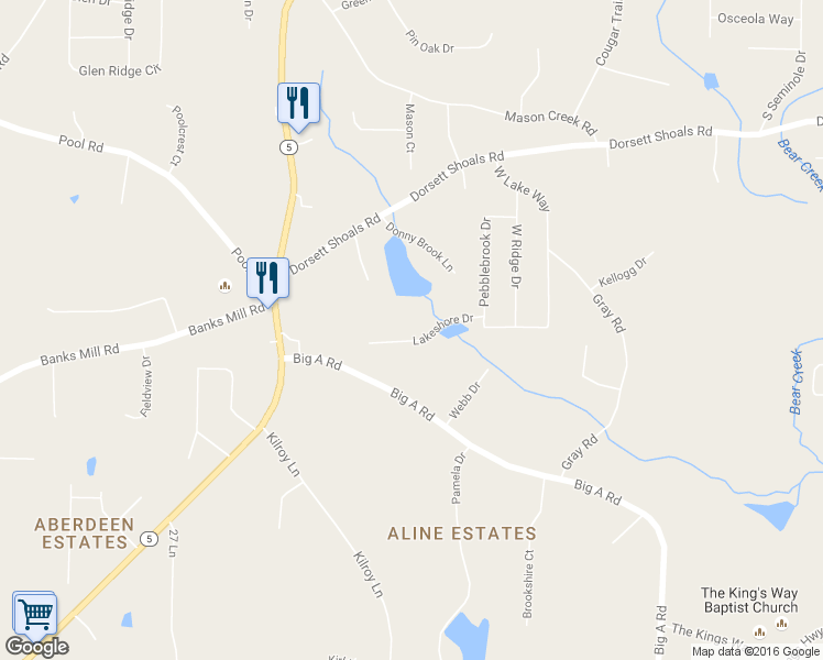 map of restaurants, bars, coffee shops, grocery stores, and more near 6883 Lakeshore Drive in Douglasville