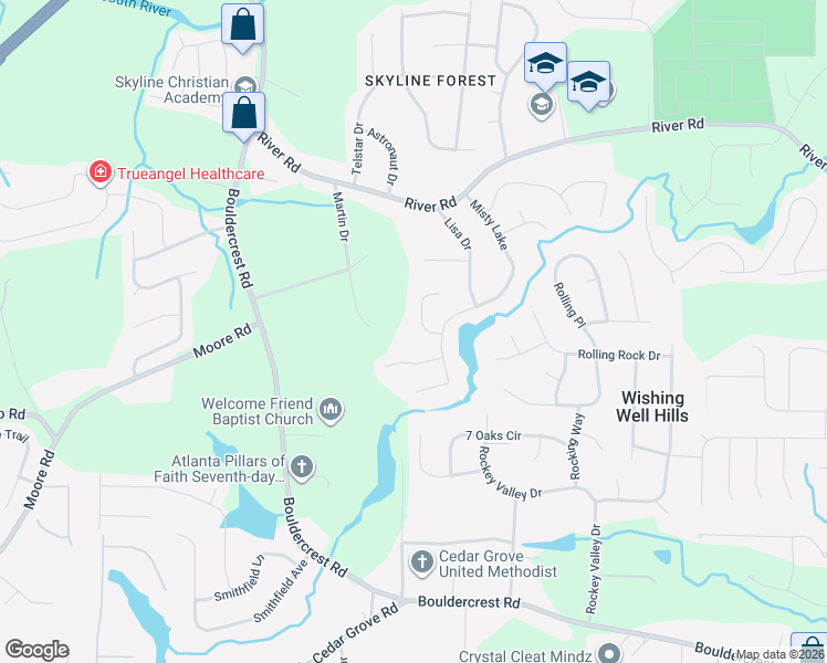 map of restaurants, bars, coffee shops, grocery stores, and more near 2153 Brentwood Cove in Ellenwood