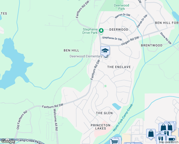map of restaurants, bars, coffee shops, grocery stores, and more near 2835 Deerwood Lane in Atlanta