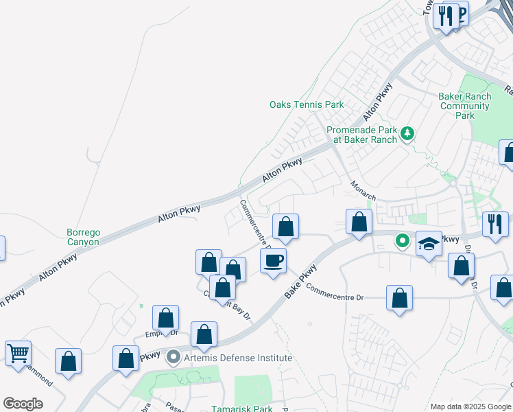 map of restaurants, bars, coffee shops, grocery stores, and more near 46 Dogwood in Lake Forest