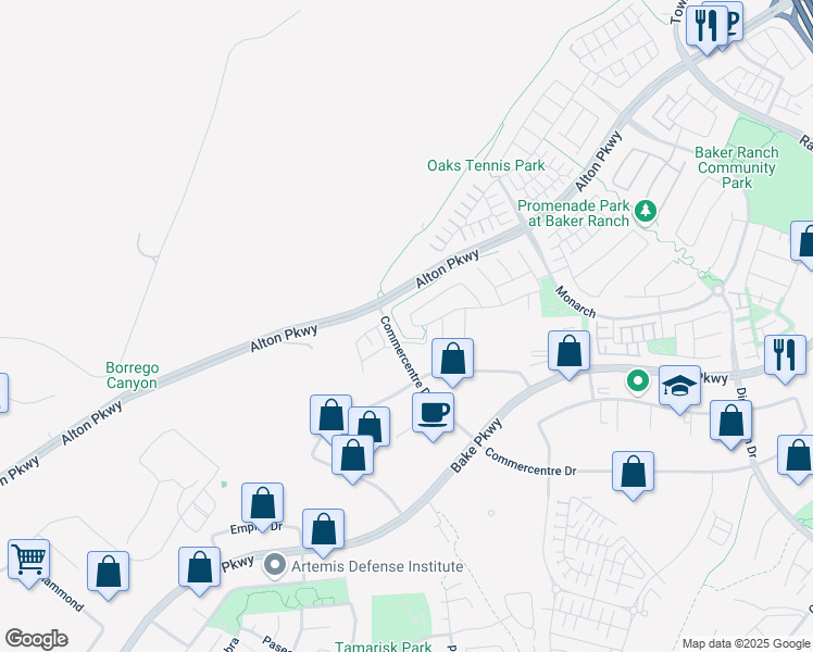 map of restaurants, bars, coffee shops, grocery stores, and more near 46 Dogwood in Lake Forest