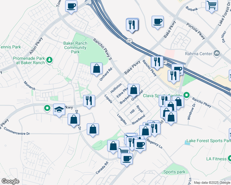 map of restaurants, bars, coffee shops, grocery stores, and more near 150 Holliston in Lake Forest
