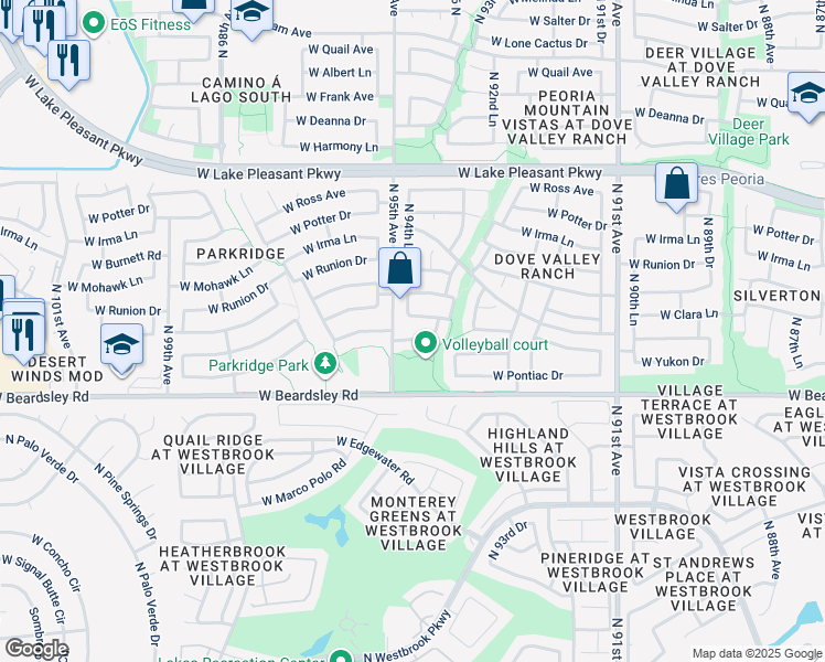map of restaurants, bars, coffee shops, grocery stores, and more near 9472 West Tonopah Drive in Peoria