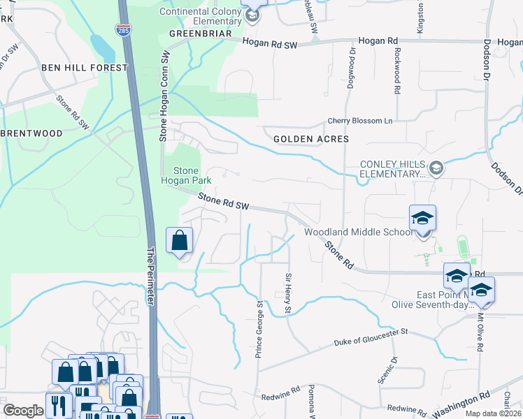 map of restaurants, bars, coffee shops, grocery stores, and more near 3252 Sir Henry Street in East Point