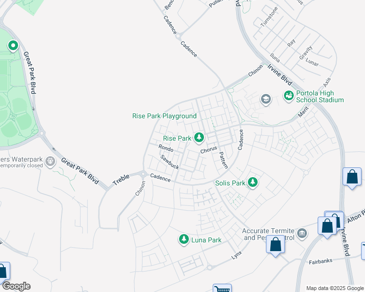 map of restaurants, bars, coffee shops, grocery stores, and more near 139 Rondo in Irvine