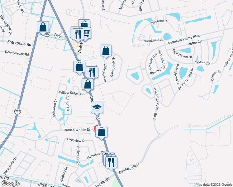 map of restaurants, bars, coffee shops, grocery stores, and more near 3050 Sayebrook Drive in Myrtle Beach