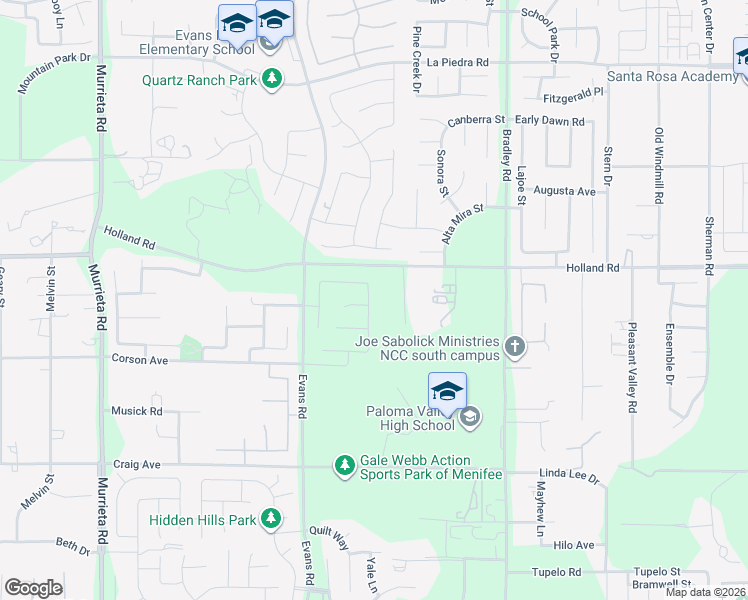 map of restaurants, bars, coffee shops, grocery stores, and more near 26703 Holland Road in Menifee