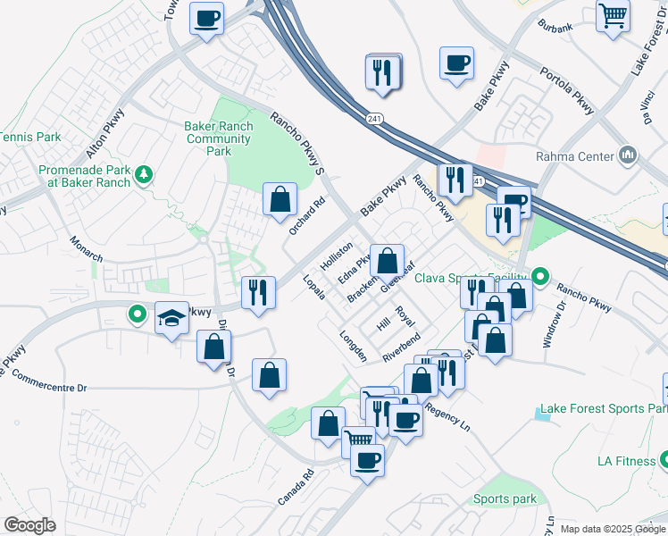 map of restaurants, bars, coffee shops, grocery stores, and more near 150 Holliston in Lake Forest