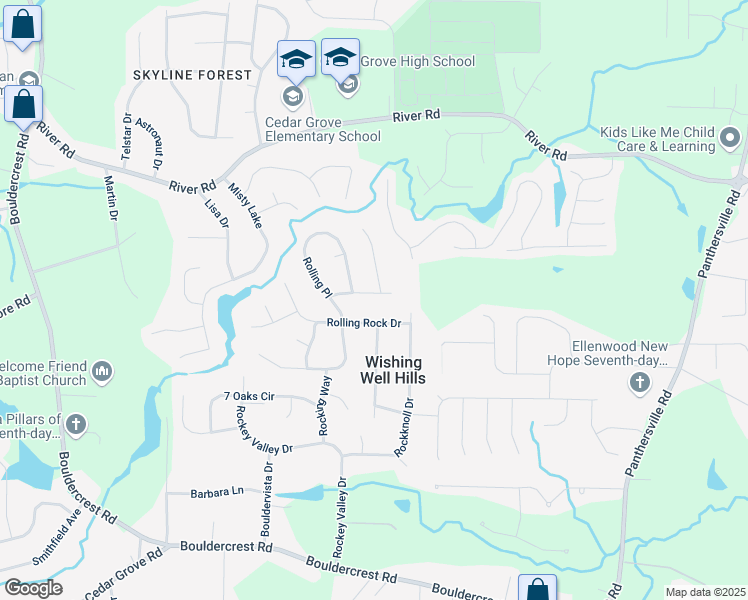 map of restaurants, bars, coffee shops, grocery stores, and more near 2357 Rock Hollow Drive in Conley