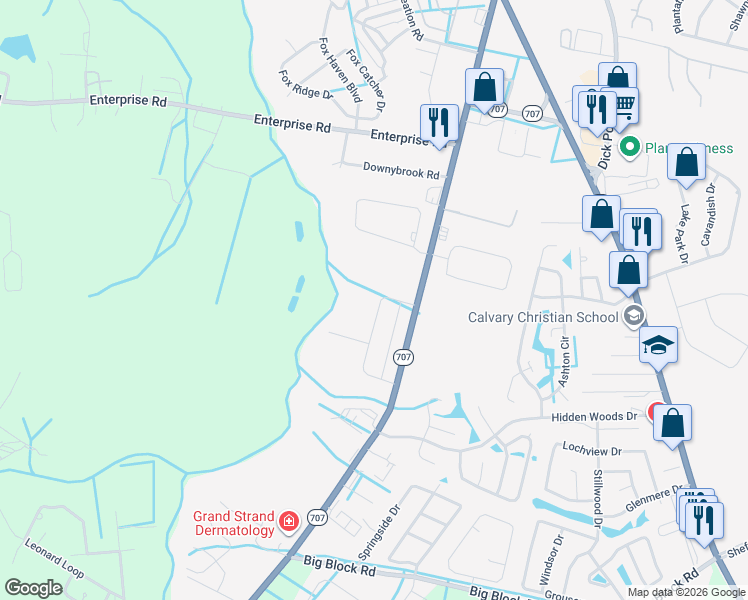 map of restaurants, bars, coffee shops, grocery stores, and more near 6920 Highway 707 in Myrtle Beach