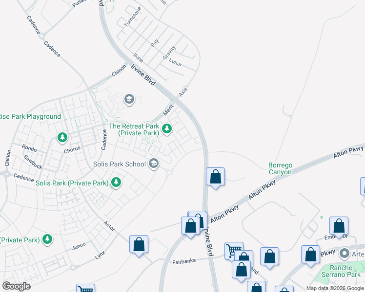 map of restaurants, bars, coffee shops, grocery stores, and more near 104 Restore in Irvine
