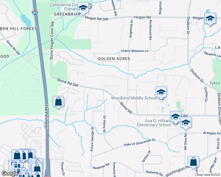 map of restaurants, bars, coffee shops, grocery stores, and more near 2201 Cormac Street in East Point