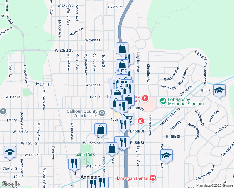 map of restaurants, bars, coffee shops, grocery stores, and more near 1901 Wilmer Avenue in Anniston