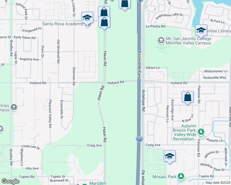 map of restaurants, bars, coffee shops, grocery stores, and more near 27887 Holland Road in Menifee