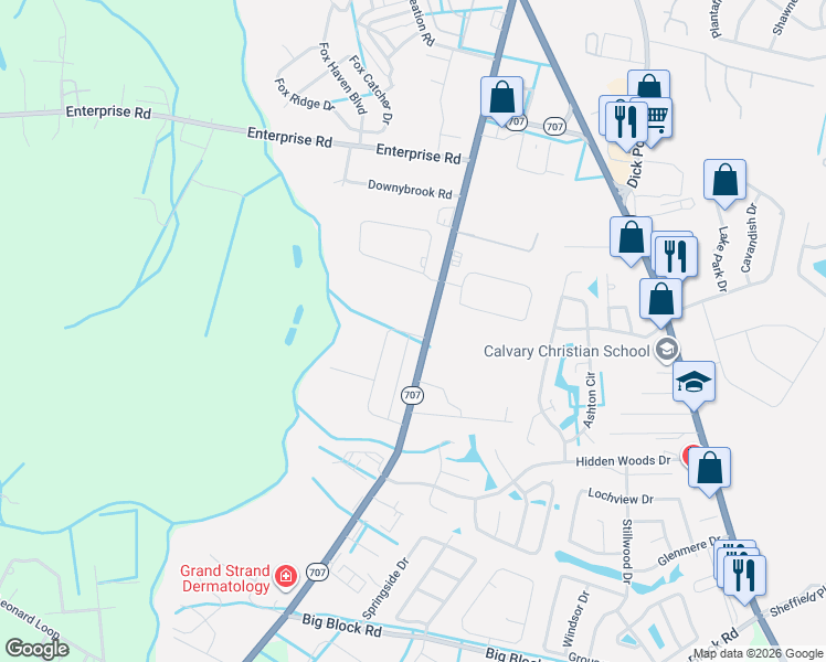 map of restaurants, bars, coffee shops, grocery stores, and more near 375 Augustine Drive in Myrtle Beach