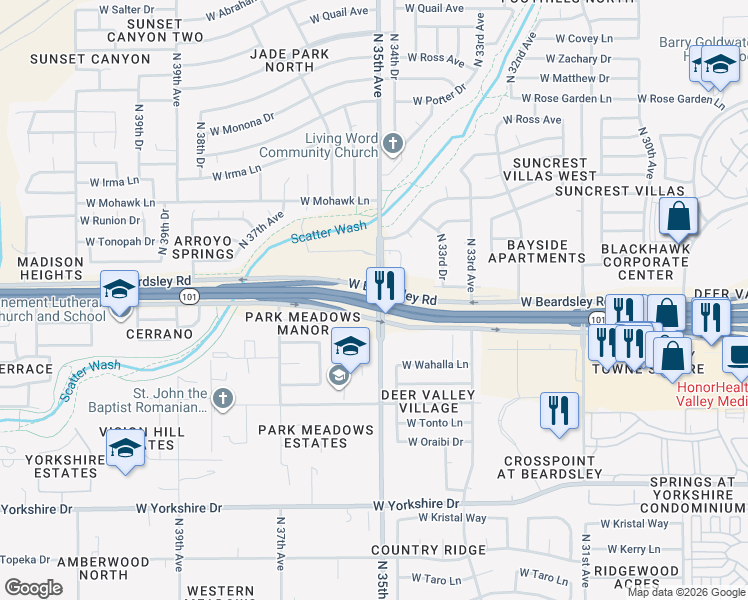 map of restaurants, bars, coffee shops, grocery stores, and more near 3120 Agua Fria Freeway in Glendale
