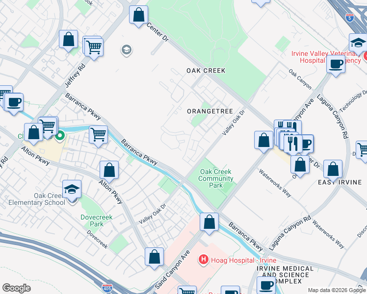 map of restaurants, bars, coffee shops, grocery stores, and more near 266 Lemon Grove in Irvine