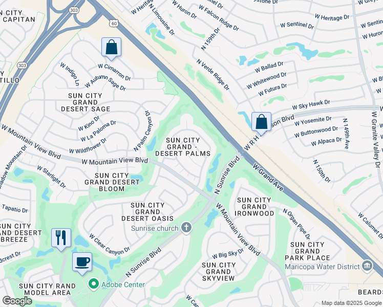map of restaurants, bars, coffee shops, grocery stores, and more near 15525 West Lantana Way in Surprise