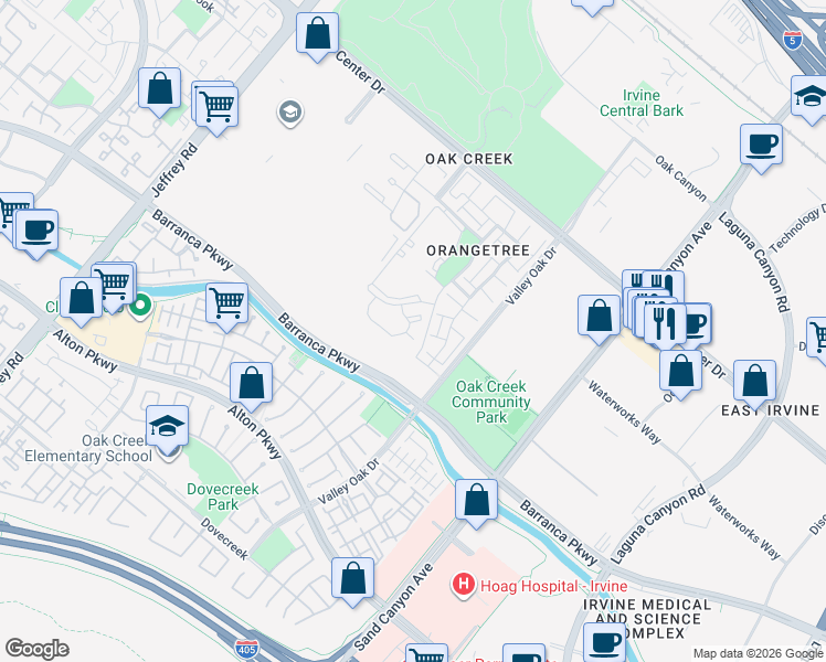 map of restaurants, bars, coffee shops, grocery stores, and more near 282 Lemon Grove in Irvine